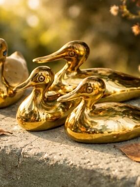Vintage Solid Brass Duck Family